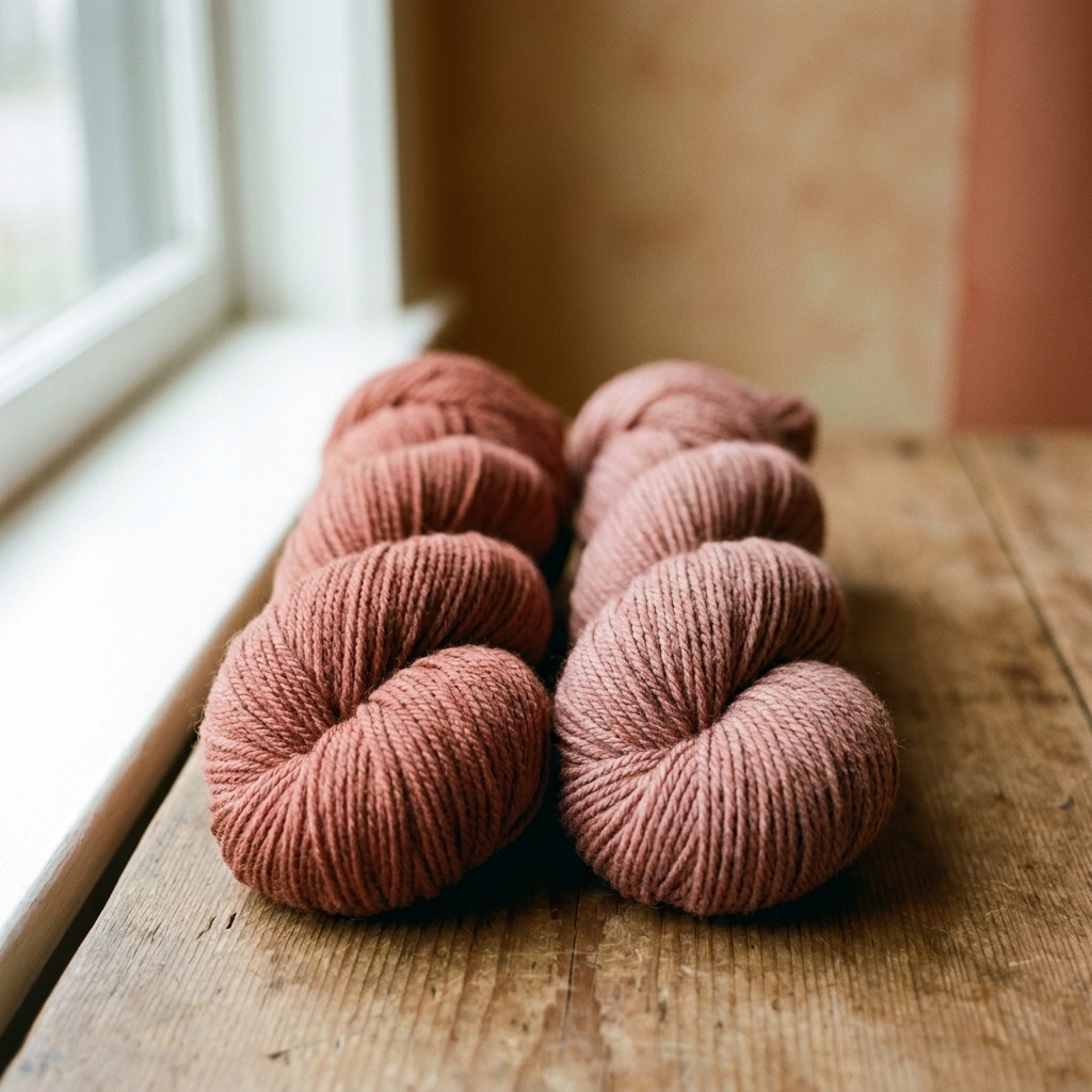 Two skeins of the same yarn color placed side by side under natural light, showing a subtle difference in shade between different dye lots